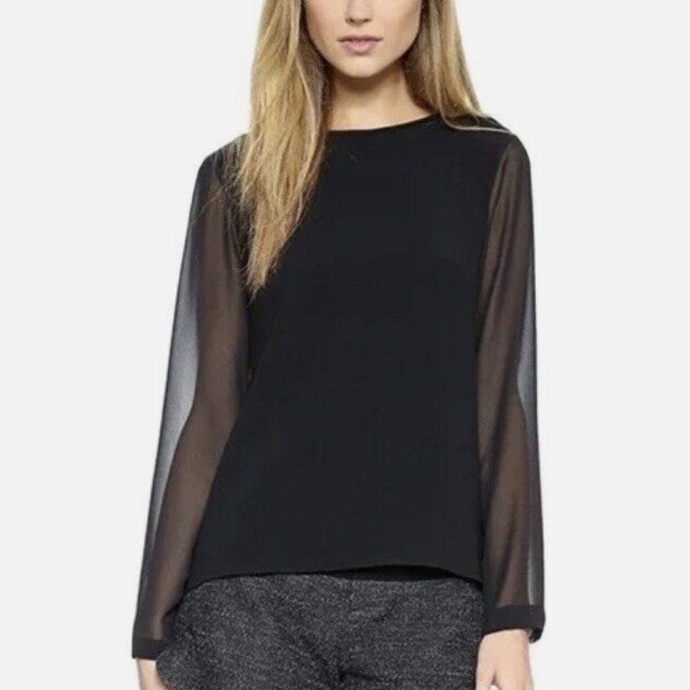 Rag & Bone Harper Top Sheer Long Sleeve Black Top